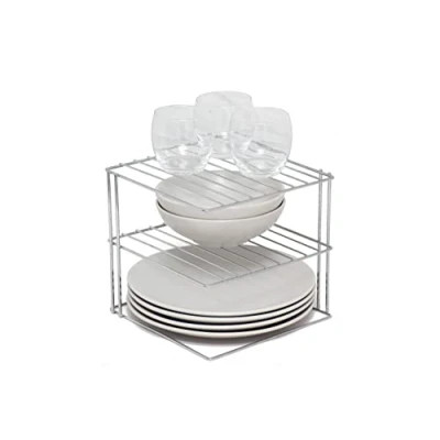 Immagine di simplywire Portapiatti a 3 ripiani Organizer per armadietti da cucina Cromato Quadrato