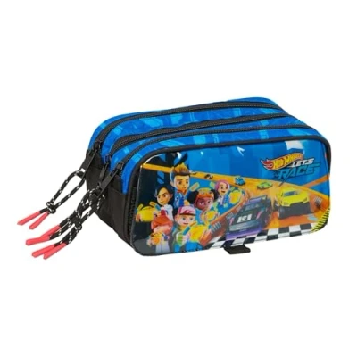 Immagine di Safta HOT WHEELS LET&#039;S RACE astuccio triplo grande, per bambini, ideale bambini in età scolastica, comodo e versatile, qualità resistenza, 21,5 x 8 10 cm, blu/nero, M, Casual
