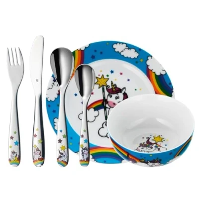 Immagine di WMF set posate bimbini Unicorno in Acciaio Inox 18/10 Cromargan, 6 pezzi con Tazza, Piatto, Coltello, Forchetta, Cucchiaio e Cucchiaino