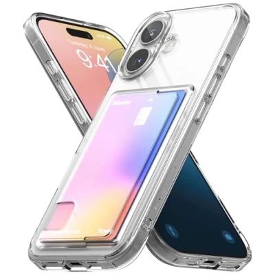Immagine di Ringke Fusion Card Compatibile con Cover iPhone 16, Custodia Portafoglio Trasparente Porta Carte Integrato per Ricarica Wireless Clear