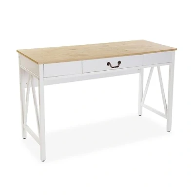 Immagine di VERSA Christoph Scrivania per Computer e Scrittoio Salvaspazio, Piccolo Tavolo da Ufficio o Studio, con cassetto, Misure (A x L l) 76 45 120 cm, Legno Metallo, Colore Marrone Bianco