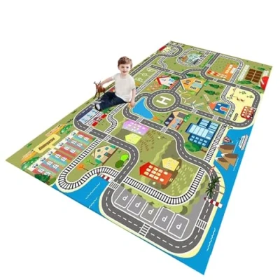 Immagine di ZFHNYJWKL Tappeto Macchinine Bambini, Gioco Bambini per la Camera dei Bambini,Tappeto con Strade,Ragazze, Ragazzi, Antiscivolo e Lavabile(B,90X150CM)