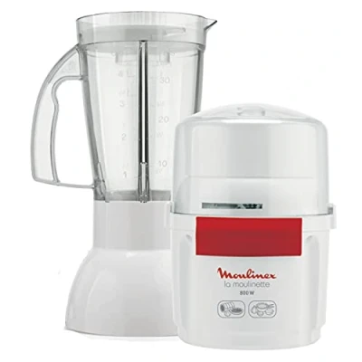 Immagine di Moulinex Tritatutto e frullatore La Moulinette 800 W+ a doppia lama in acciaio inossidabile da 200 g 750 ml 1 2 3 frutti bianco/rosso