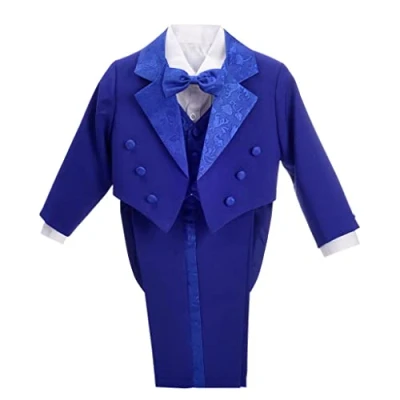 Immagine di Lito Angels Completo Elegante per Bimbo Maschio, Smoking Set 5 Pezzi (Giacca, Camicia, Panciotto, Pantaloni e Papillon), Taglia 12 18 Mesi, Blu Reale (Etichetta in Tessuto 02)