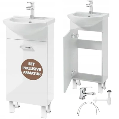 Immagine di Deftrans Armadietto bagno con lavabo e lavandino, 40 x 84 20 cm bianco in piedi piccolo lavandino mobiletto ospiti wc