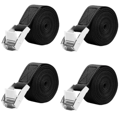 Immagine di Cinghie di Fissaggio, LUZOON 2.5 cm x m Cinghia Fissaggio Tensione a Cricchetto Resistenza Fino 250 kg (4 Pezzi Nero 2,5 25 mm)
