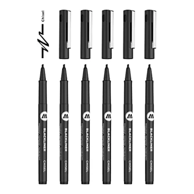 Immagine di Molotow 703210 Chisel Blackliner, confezione da 6, colore: Nero