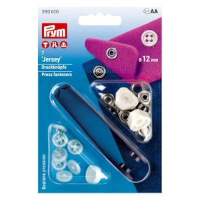 Immagine di Prym Bottone Automatico Senza Jersey, Effetto Cucitura VA 12 mm, Bianco Non Sew Press Fastener, Ottone Poliammide Acciaio Inox, White