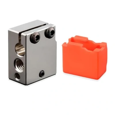 Immagine di Super Print High Temperature Volcano Heater Block Plated Copper with Silicone Sock for FLSUN SR,Volcano Hotend,PT100 Cartridge Sensor DDB,Titan Dual Driver Extruder. (1PC)