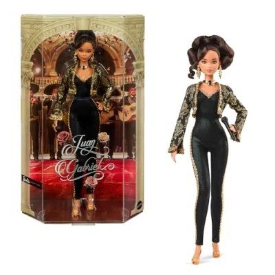 Immagine di Barbie Bambola firmata, Juan Gabriel da collezione in elegante abito nero e oro con giacca corta accessori dorati