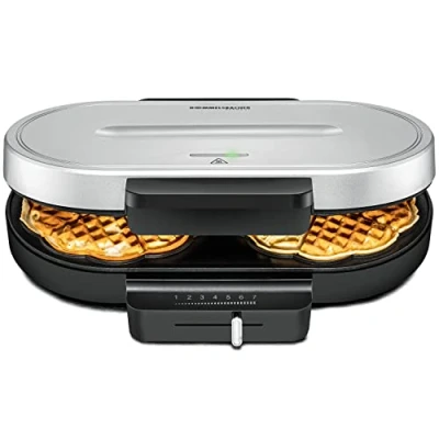 Immagine di ROMMELSBACHER Waffel Automat WA 1250, per 2 cialde a forma di cuore, 16 cm, con rivestimento antiaderente, 1250 Watt, colore: nero/argento
