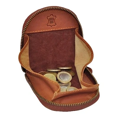 Immagine di Benthill Portamonete in vera pelle Mini Portafoglio per monete con cerniera Shake Donna e Uomo Portamonete, color:Marrone