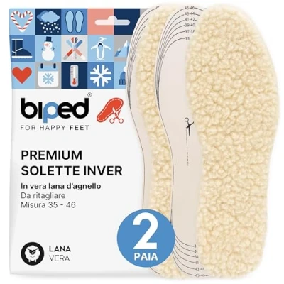 Immagine di biped 2 paia di Solette in lana d&#039;agnello invernali extra spesse da tagliare a misura riscaldanti per uomo e donna z2737