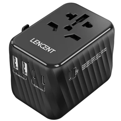 Immagine di LENCENT Adattatore da Viaggio Internazionale, Presa Universale con 5.6A 3 Porte USB C e 2 A, Caricatore Muro per In Tutto il Mondo EU a UK USA AUS (Tipo C/G/A/I) Nero