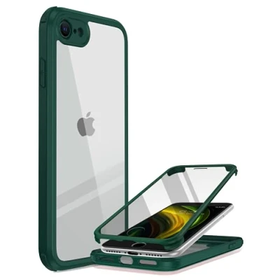 Immagine di Miracase Custodia per iPhone SE 2022/2020, Cover 8 [Pellicola Salvaschermo in Vetro Temperato 9H] di Grado Militare a 360 Gradi, Antiurto, Elegante Case Posteriore Trasparente (Verde)