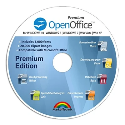Immagine di OpenOffice Premium Edition for Windows 10 8 7 Vista XP PC Software and 1.000 New Fonts 20.000 ClipArts Alternative to Office Compatible with Word, Excel PowerPoint