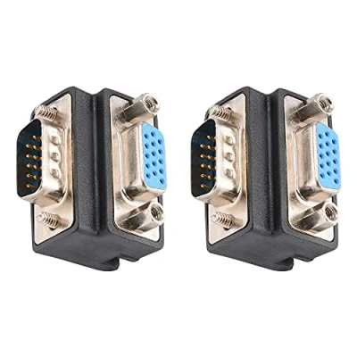 Immagine di J&amp;D Adattatore di DB 15 VGA Pin 90 Gradi, 2 Packs D sub Connettore Nichelato Ad Angolo Retto Convertitore Accoppiatore Maschio a Femmina