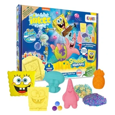 Immagine di Confezione regalo INKEE SPONGE BOB set da bagno per bambini 7 additivi bambini, palline SpongeBob e sali con olio di avocado + accessorio