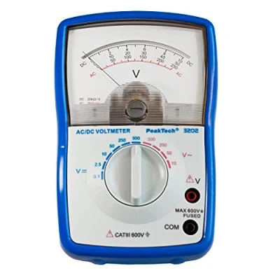 Immagine di PeakTech Voltmetro analogico; Cat III 600 V; max. 500 V AC/DC; 0, 1 V/2,5 V/10 V/ 50 250 DC e 10 V/50 AC; strumento analogico, pezzo, P 3202