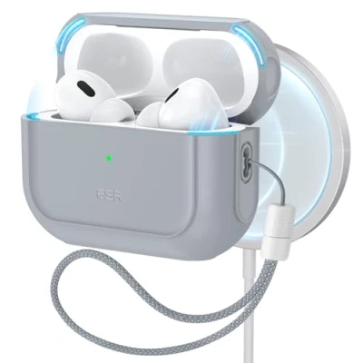 Immagine di ESR Cover per AirPods Pro 2/1 (2023/2022/2019), Compatibile con 2 (USB C/Lightning Cable), Custodia abilitata a MagSafe, Protezione dalle cadute, Chiusura magnetica, Serie Orbit, Grigio