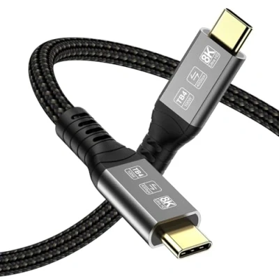 Immagine di Angusplay Cavo Thunderbolt 4 USB C 1m, USB4 40Gbps, PD 100W Video 8K 60Hz/e doppio 4K@60Hz, Compatibile con 4/3/USB 4/3, Tipo C, per iPhone 15 Pro Max/Mac MacBook Pro/SSD eGPU