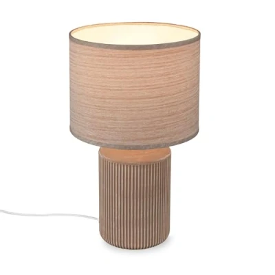 Immagine di BRILONER lampada da tavolo con paralume in tessuto, interruttore a cavo, base ceramica, lampada, comodino, 22x37,5 cm (PxH), marrone