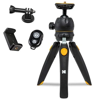 Immagine di KODAK PhotoGear Mini treppiede regolabile con telecomando, testa a sfera 360, compatto da tavolo 22,9 cm, bastone per selfie 28 gambe 5 posizioni, piedini in gomma,