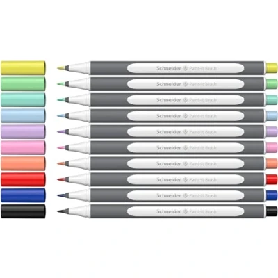 Immagine di Schneider Brushpen Paint It 070 Pennarelli premium con punta flessibile e colori vivaci per calligrafia, lettering manuale altro, 10 pezzi assortiti