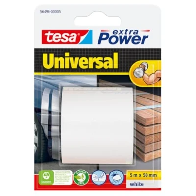 Immagine di Tesa Extra Power Universale Nastro Telato per Riparazioni, Fissaggio, Imballaggio, Marcatura e Sigillatura Bianco 5 m x 50 mm