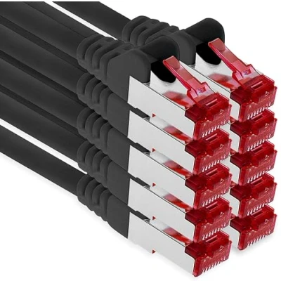 Immagine di 1aTTack.de 10x 2m cavo patch CAT6 S/FTP schermatura PIMF CAT.6 di rete RJ45 Ethernet DSL router LAN switch modem pannello nero 10 pezzi
