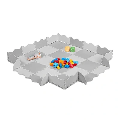 Immagine di Relaxdays Tappeto Puzzle in 36 parti, Gommapiuma EVA, Atossico, 1,4 m², con Bordo Rialzato, Antiurto, Grigio/Bianco, Colore, 1 x 31.5 cm, 10037477_111