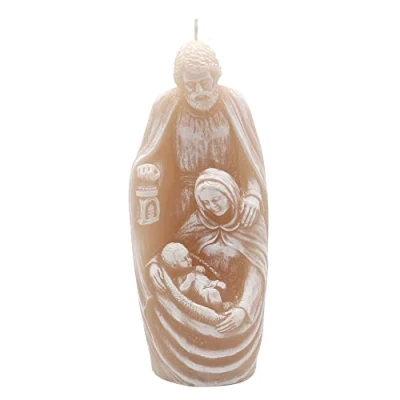 Immagine di Dekohelden24 Candela di Alta qualità Come Sacra Famiglia in Marrone Chiaro con Glitter, Dimensioni (Lunghezza x Larghezza Altezza): Circa 6 7 22 cm, cm