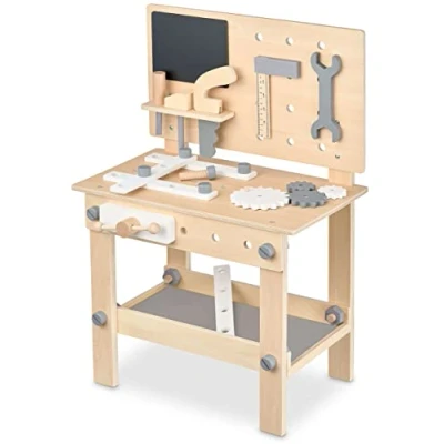 Immagine di Workbench Bambini in Legno, Laboratorio con Attrezzi per Bambini, Sega, Angolo, cacciavite, Ruote dentate, morsa, tavola, Accessori, Giocattoli Legno a Partire da 3 Anni