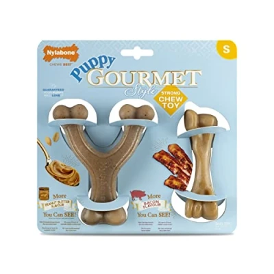 Immagine di Nylabone Denti adulti, infuso con pancetta extra e burro di arachidi in tutto, piccolo, per cuccioli da 0 a 11 kg (confezione doppia)