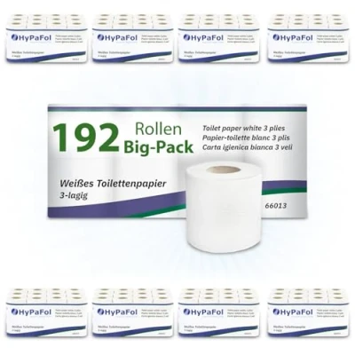 Immagine di Hypafol carta igienica stampata a 3 strati, confezione risparmio con 192 rotoli di extra morbida e antistrappo da 24 x 8 in cellulosa bianca alta qualità