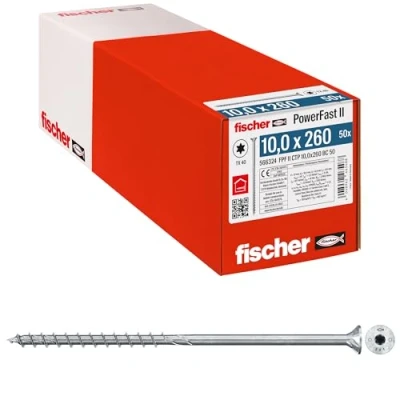 Immagine di Fischer PowerFast II 566324 Vite da legno 10 mm 260 Interno Esagonale rotondo, multidentato, TX, Torx, Impronta T Acciaio galvanizzato zinco 50 pz.