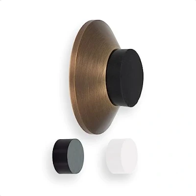 Immagine di EVI Herrajes Fermaporta da parete 45 x 17 mm ottone invecchiato gomma bianca e nera inclusa installazione adesiva o con vite