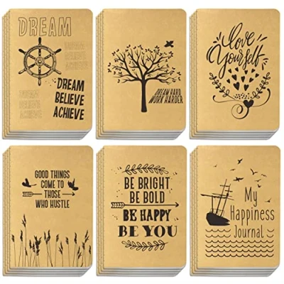Immagine di Quaderni copertina in carta artigianale, pagine a righe, confezione da 24 pezzi 6 design, taccuino tascabile per ufficio, casa, scuola (80 l’uno, dimensioni 10x14.5cm).