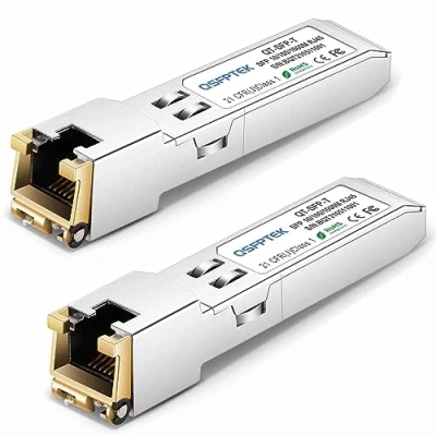 Immagine di QSFPTEK (2 Pezzi) 10/100/1000BASE T SFP RJ45 100m Modulo Connettore Gbic Gigabit di Rame Copper Transceiver per Cisco GLC T/SFP GE T/GLC Ta, Mikrotik SRJ01, Supermicro, Portata