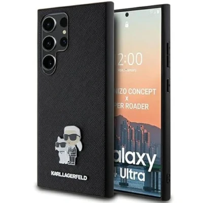 Immagine di CG MOBILE Karl Lagerfeld KLHCS24LPSAKCMPK Custodia per S24 Ultra S928 Rigida Saffiano Nero e Choupette Pin in Metallo