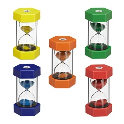 Immagine di Relaxdays Set da 5 Clessidre per Bambini, Studio, Concentrazione, 1 min, 10 15 30 Colorate