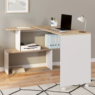 Immagine di JOY Scrivania angolare girevole a 180 Scaffale S in legno effetto faggio e bianco IDMarket