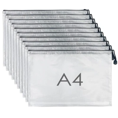 Immagine di Dunkwckore 10 Pezzi Buste Plastica, A4 Trasparenti con Zip, Sacchetto di Zip Impermeabile, Borse File Mesh per Documenti, Ricevute, Cosmetici, Materiale Scolastico, Uffici Forniture