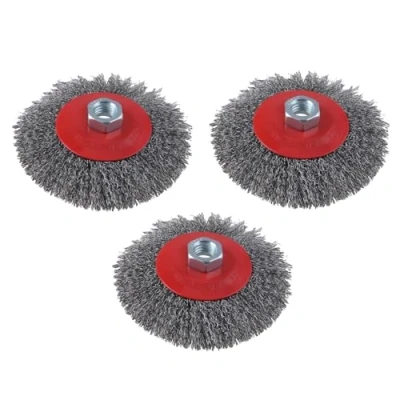 Immagine di CNCYEAH Set di 3 spazzole coniche ondulate, M14, 115 mm, spazzola per disco, smerigliatrice angolare, metallica lucidatura, scrigno e sbavatura
