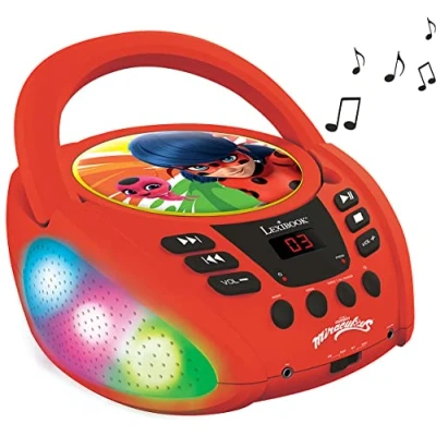 Immagine di Lexibook RCD109MI, Miraculous Ladybug Chat Noir, Lettore CD Bluetooth per Bambini Portatile, Effetti Multicolore, Jack Microfono, AUX in, AC o batterie, Rosso, Colore, RCD109MI