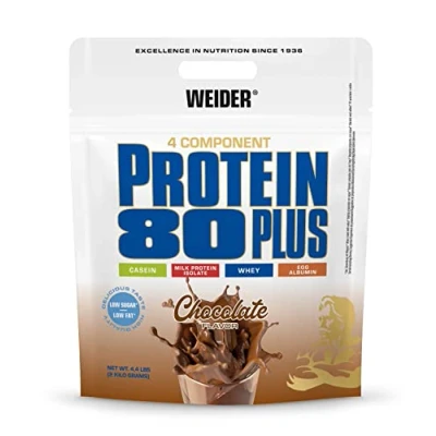 Immagine di Weider Protein 80 Plus multicomponenti, Sapore Cioccolato, Proteine in Polvere per Shake Cremosi, Mix di Proteine, pochi Grassi e Zuccheri, 1x2 kg