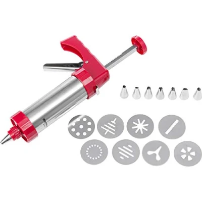 Immagine di Westmark Pressa per pasticceria/siringa guarnizioni, con 8 dischi di stampaggio e ugelli stampaggio, capacità: 250 ml, acciaio inox/plastica, argento/rosso, 32332260