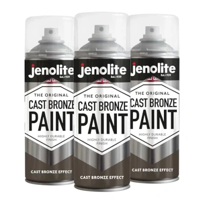 Immagine di JENOLITE vernice spray bronzo fuso, 3 x 400 ml, effetto fuso testurizzato, realistica, multi superficie, ideale per progetti fai da te, artigianato, ornamenti e molto altro ancora
