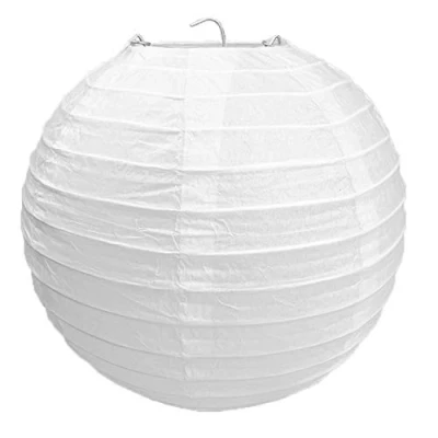 Immagine di Paralume rotondo in Carta a coste, Lanterne di da Appendere Cinesi Bianche Decorative Lampada Fai te per Compleanni, Matrimoni, Battesimi, Feste