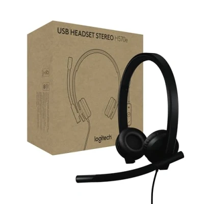 Immagine di Logitech H570e, cuffia con microfono USB per PC e Mac, cablata A audio stereo, microfoni cancellazione del rumore controlli sul cavo, certificata Microsoft Teams, nera